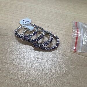 Elegant Silver and Purple Women's Ring Set